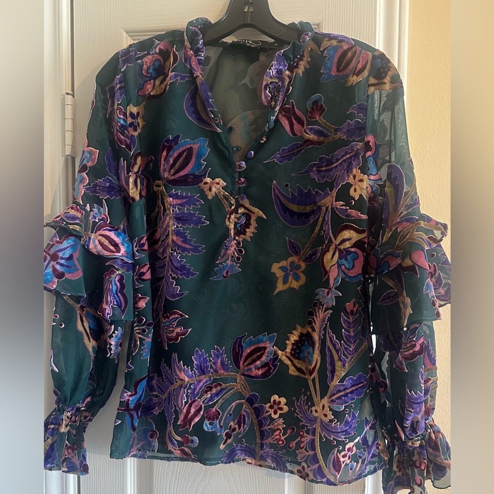 Multi color top velvet design with sheer fabric